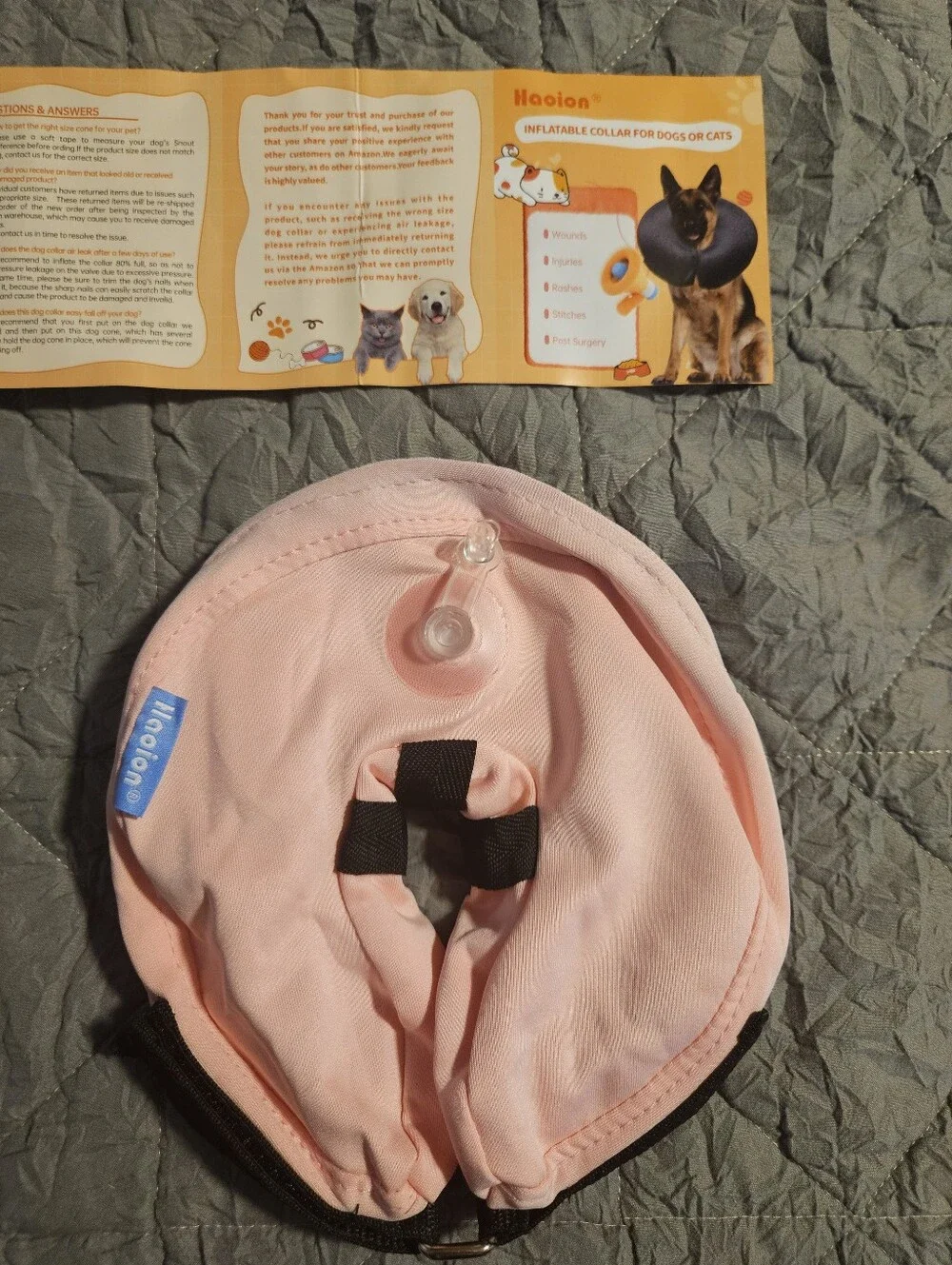 Inflatable Pet Recovery Collar - Light Pink, NEW, Size Small